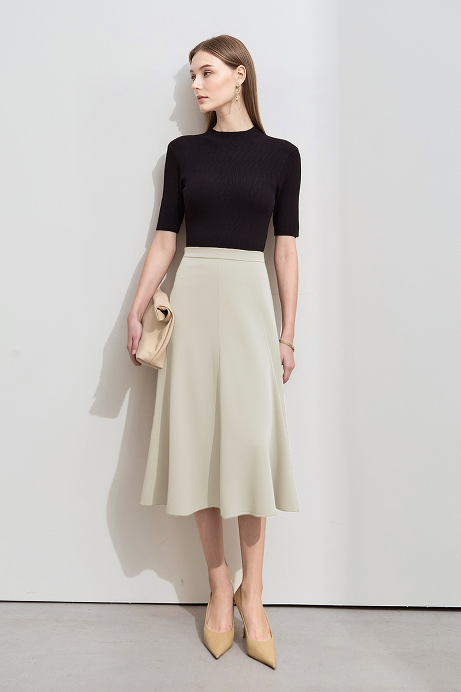 High-waist mermaid hem midi skirt|AMII