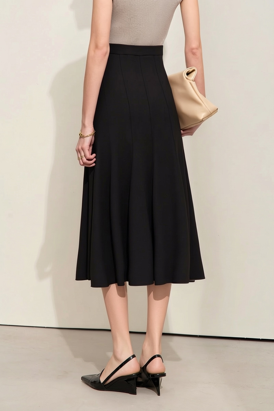 High-waist mermaid hem midi skirt|AMII