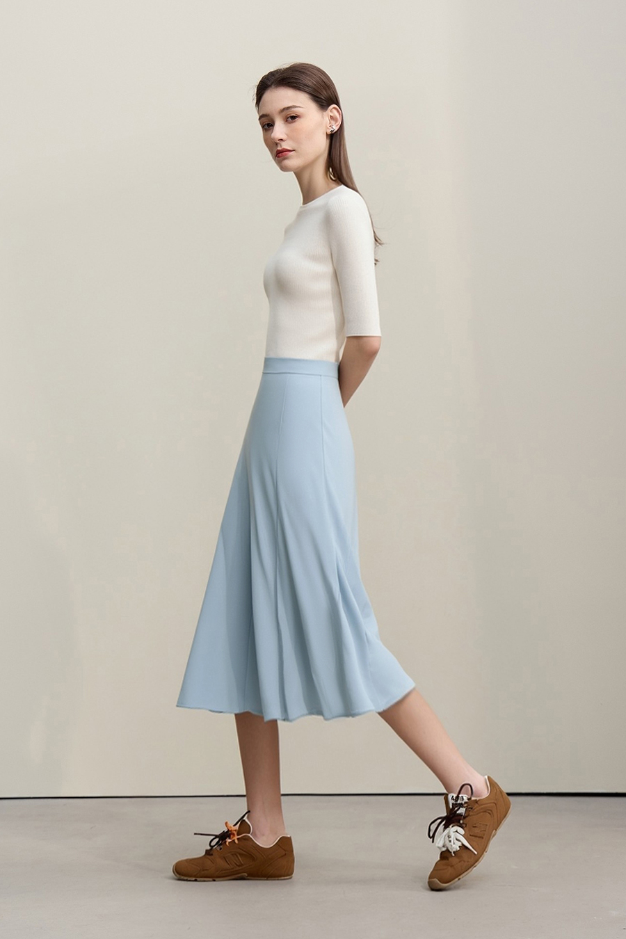 High-waist mermaid hem midi skirt|AMII