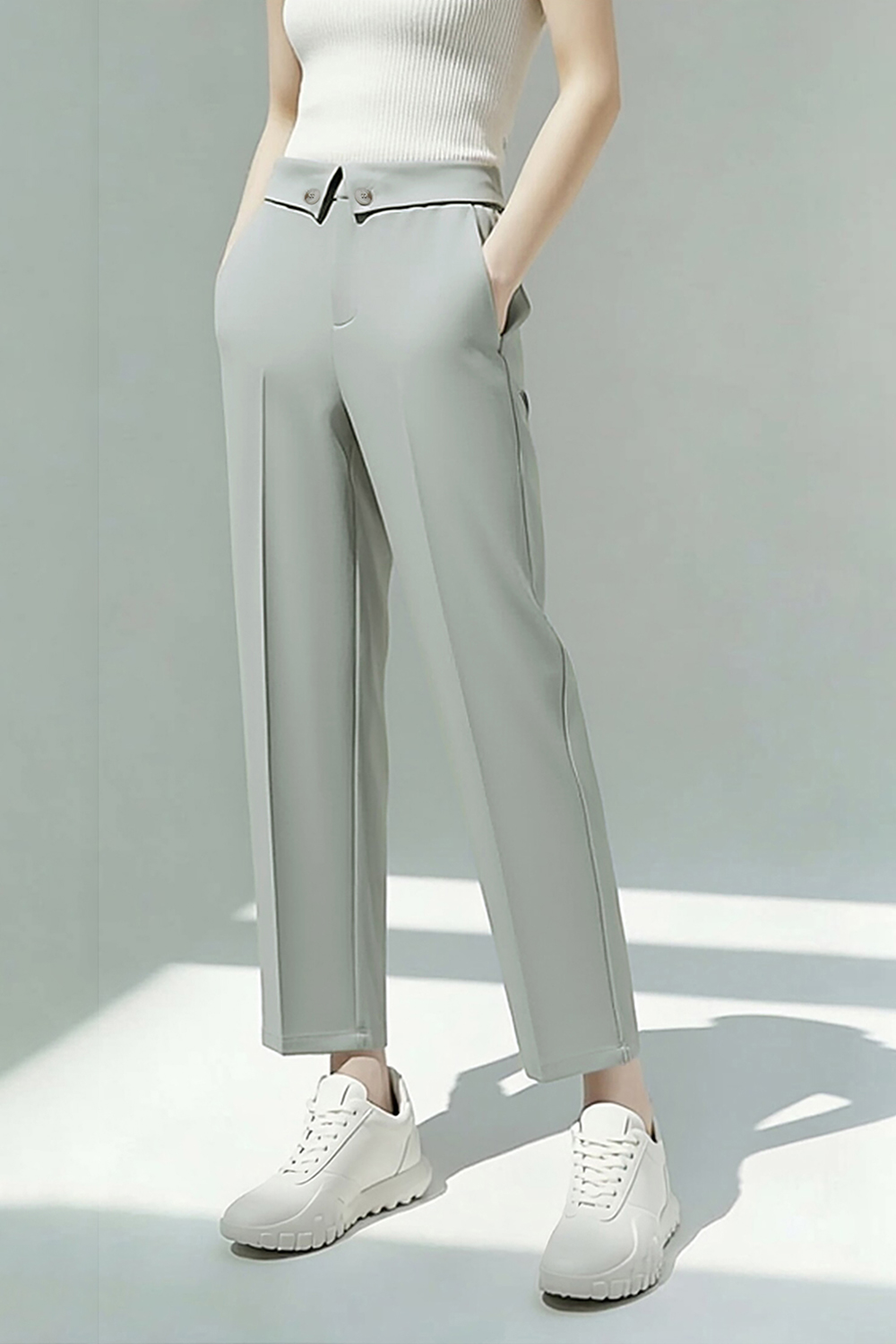 Cuffed Waist Casual Pants