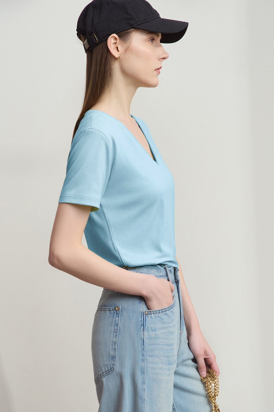 Twisted cutout all-cotton tee|AMII