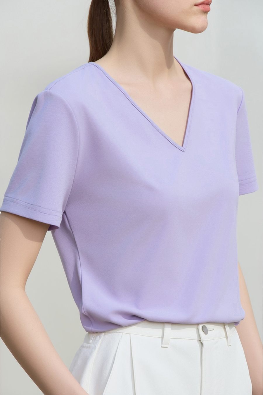 Twisted cutout all-cotton tee|AMII