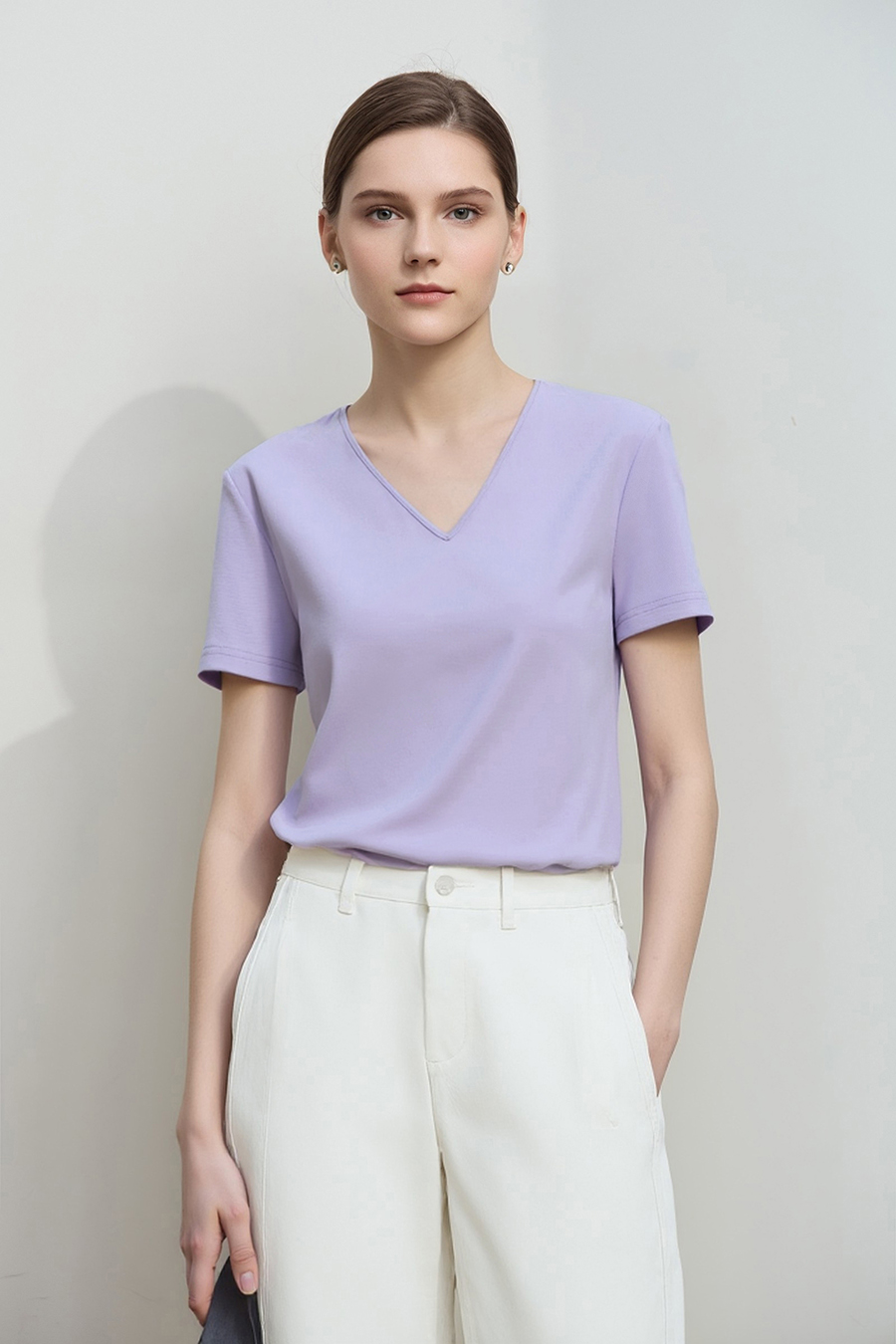 Twisted cutout all-cotton tee|AMII