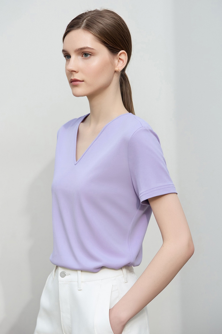 Twisted cutout all-cotton tee|AMII