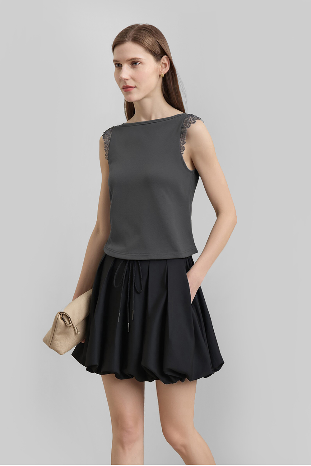 Lace Spliced Cotton Stretch T-shirt