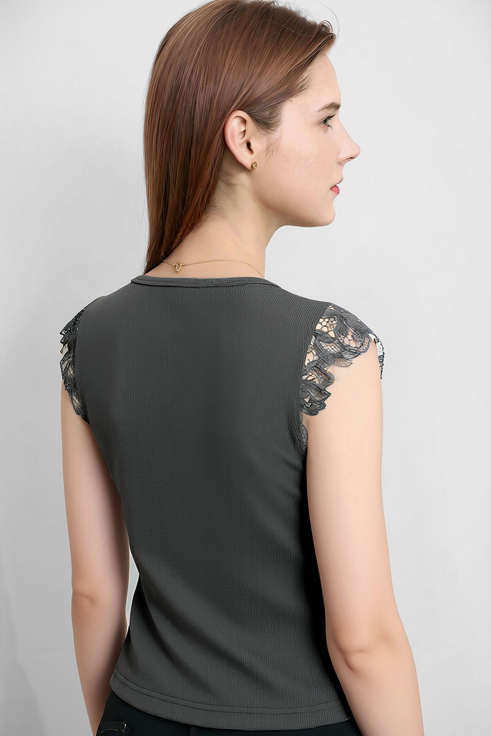 Lace Spliced Cotton Stretch T-shirt