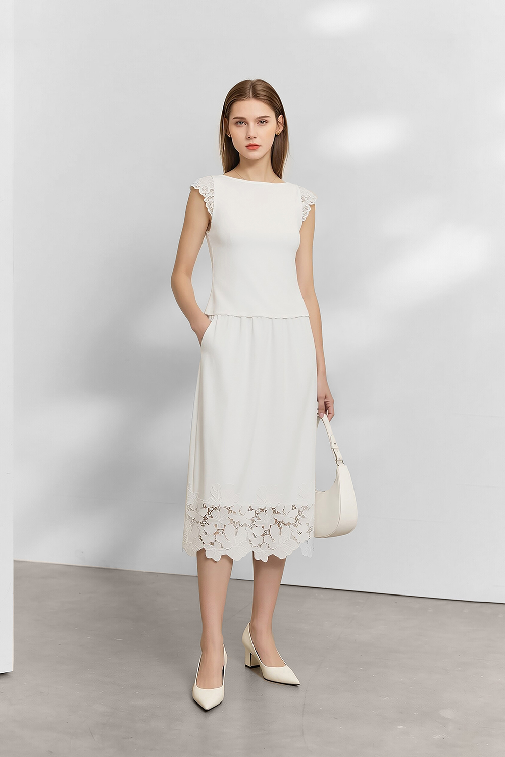 Lace Spliced Cotton Stretch T-shirt