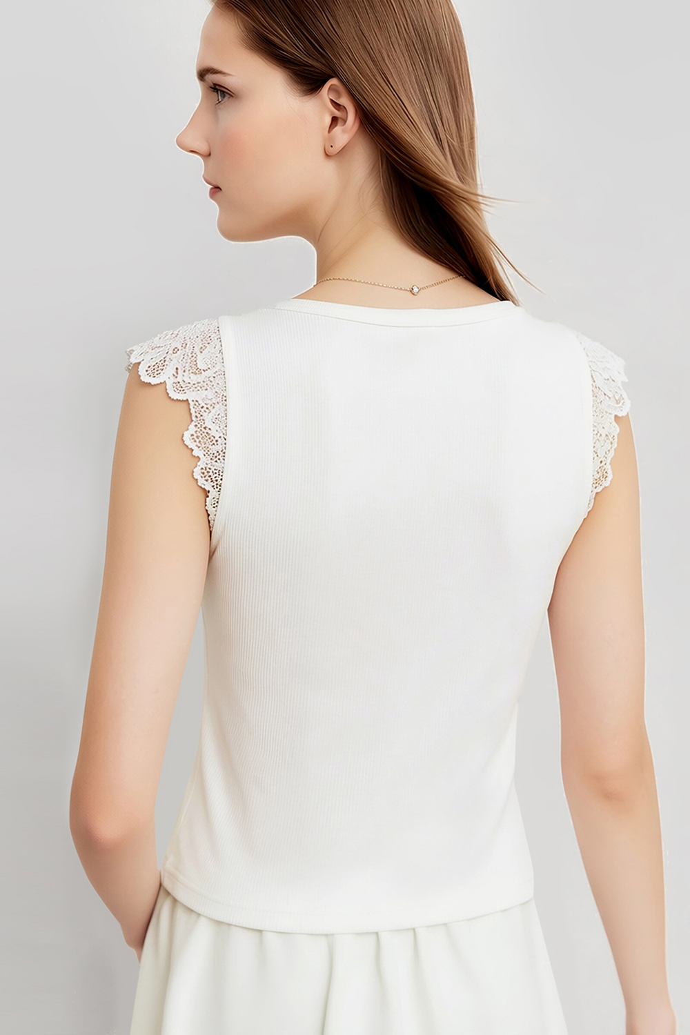 Lace Spliced Cotton Stretch T-shirt
