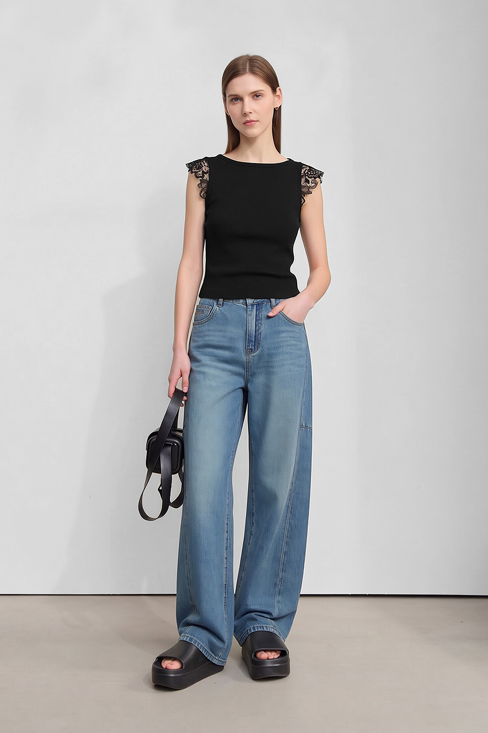 Lace Spliced Cotton Stretch T-shirt