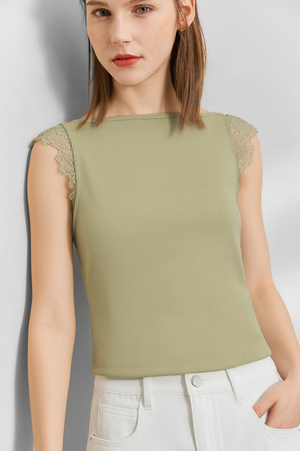 Lace Spliced Cotton Stretch T-shirt
