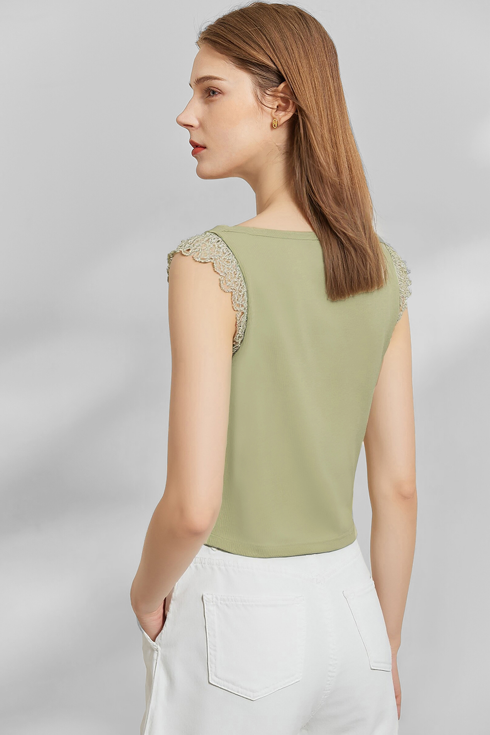 Lace Spliced Cotton Stretch T-shirt