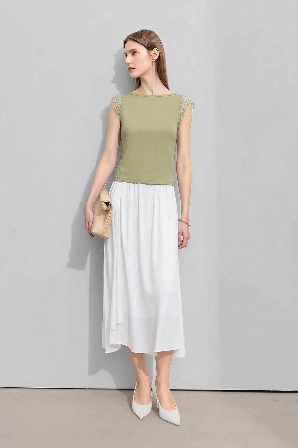 Lace Spliced Cotton Stretch T-shirt