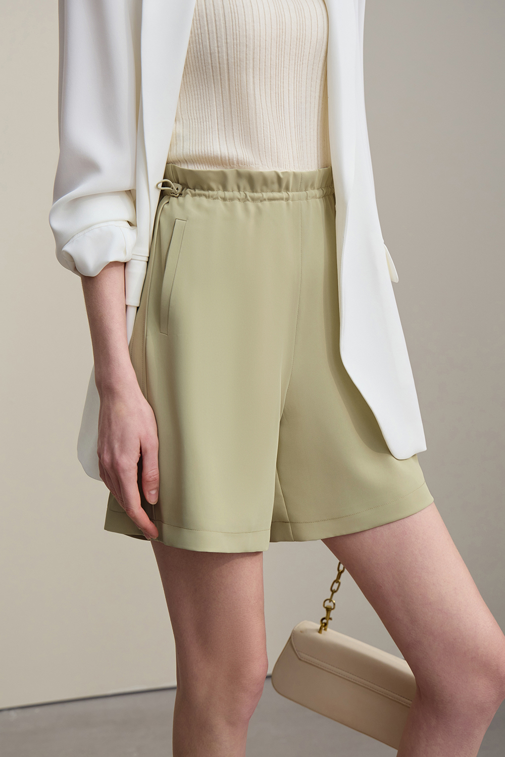 Elastic Shirred Casual Shorts