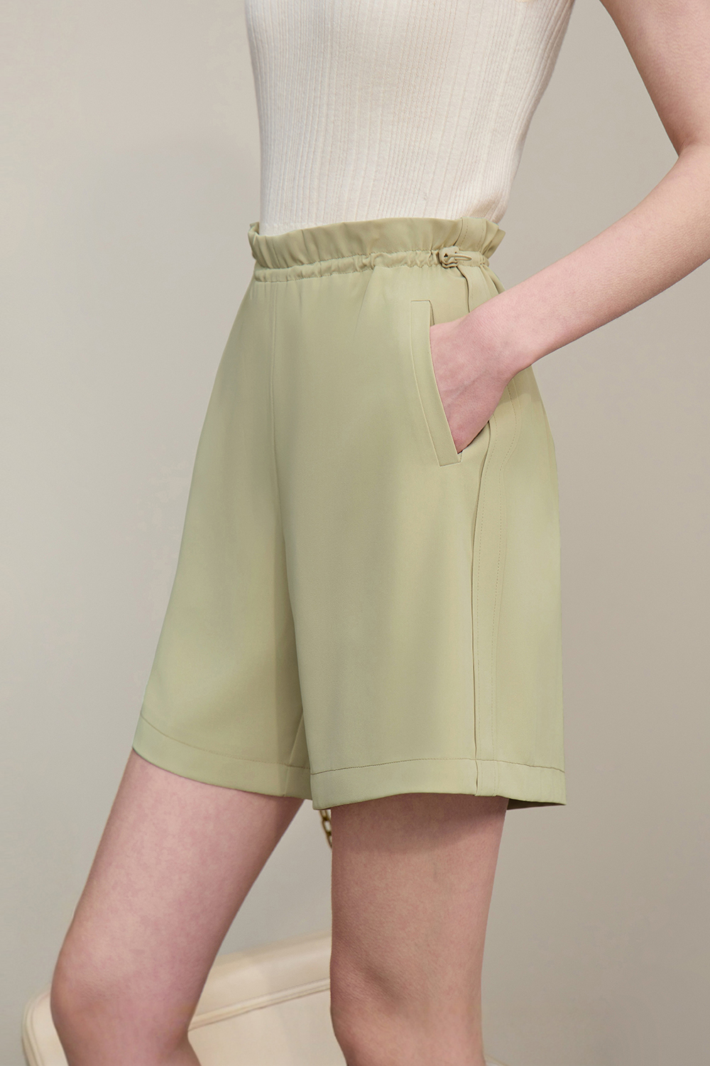Elastic Shirred Casual Shorts