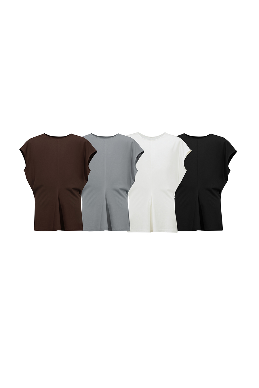 Crew Neck T-shirt with Wide Shoulders & Fitted Waist|AMII