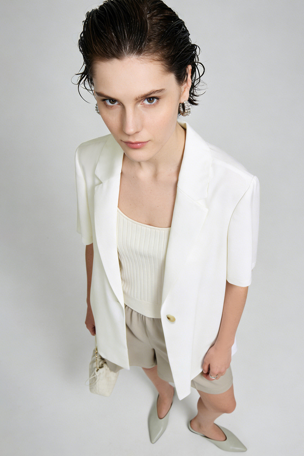 Notched Lapel Short Sleeve Blazer