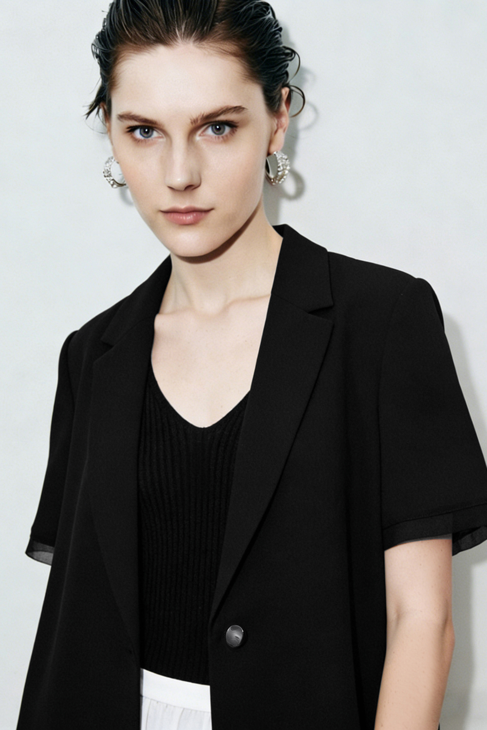 Notched Lapel Short Sleeve Blazer