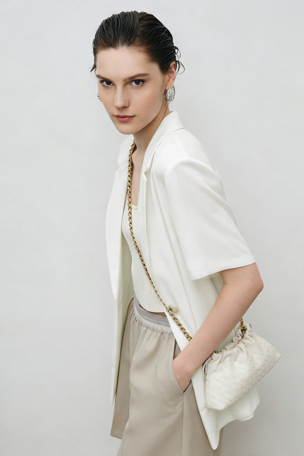 Notched Lapel Short Sleeve Blazer