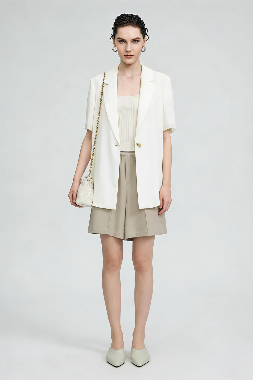 Notched Lapel Short Sleeve Blazer