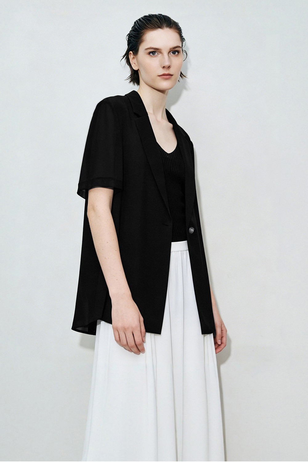 Notched Lapel Short Sleeve Blazer