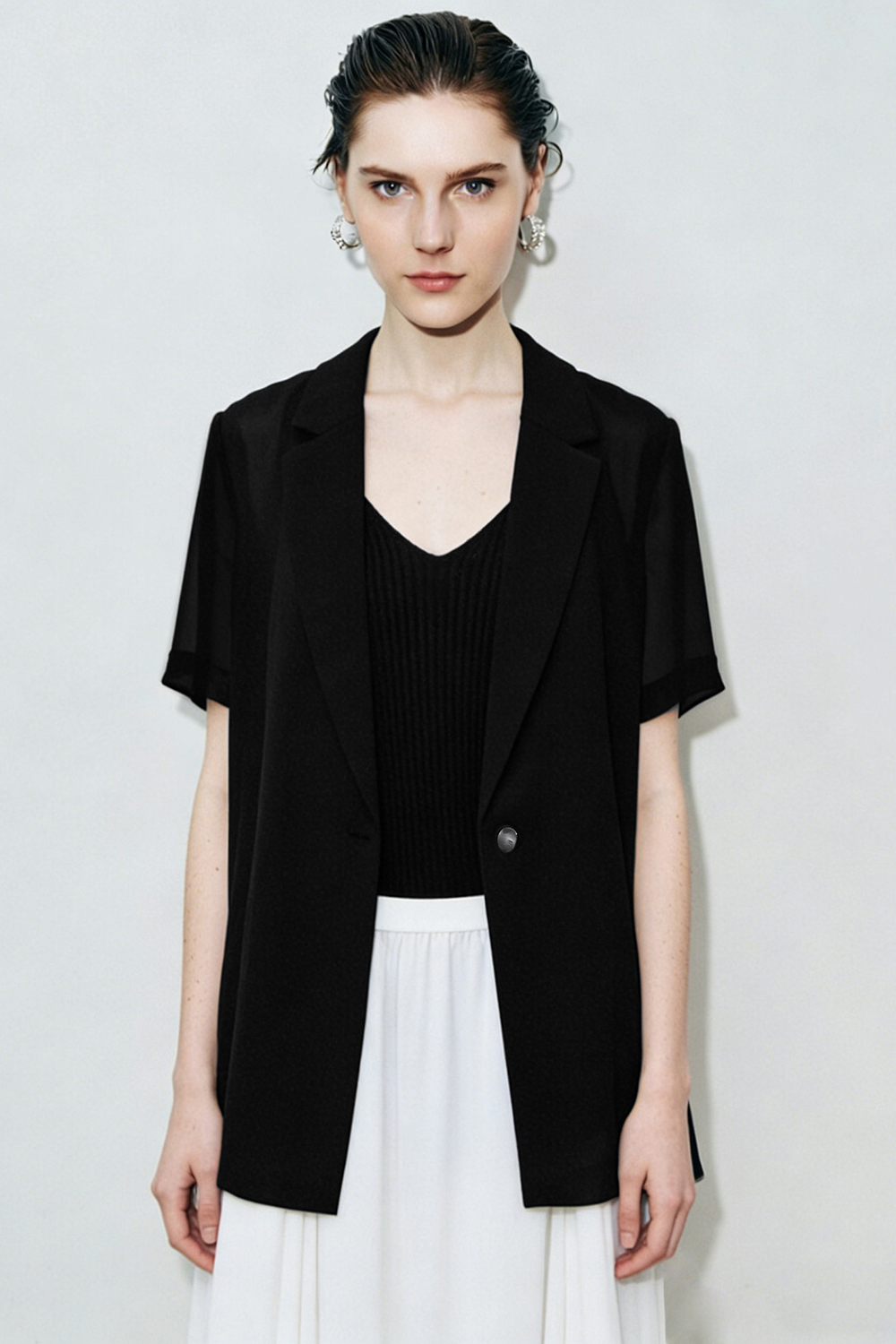 Notched Lapel Short Sleeve Blazer