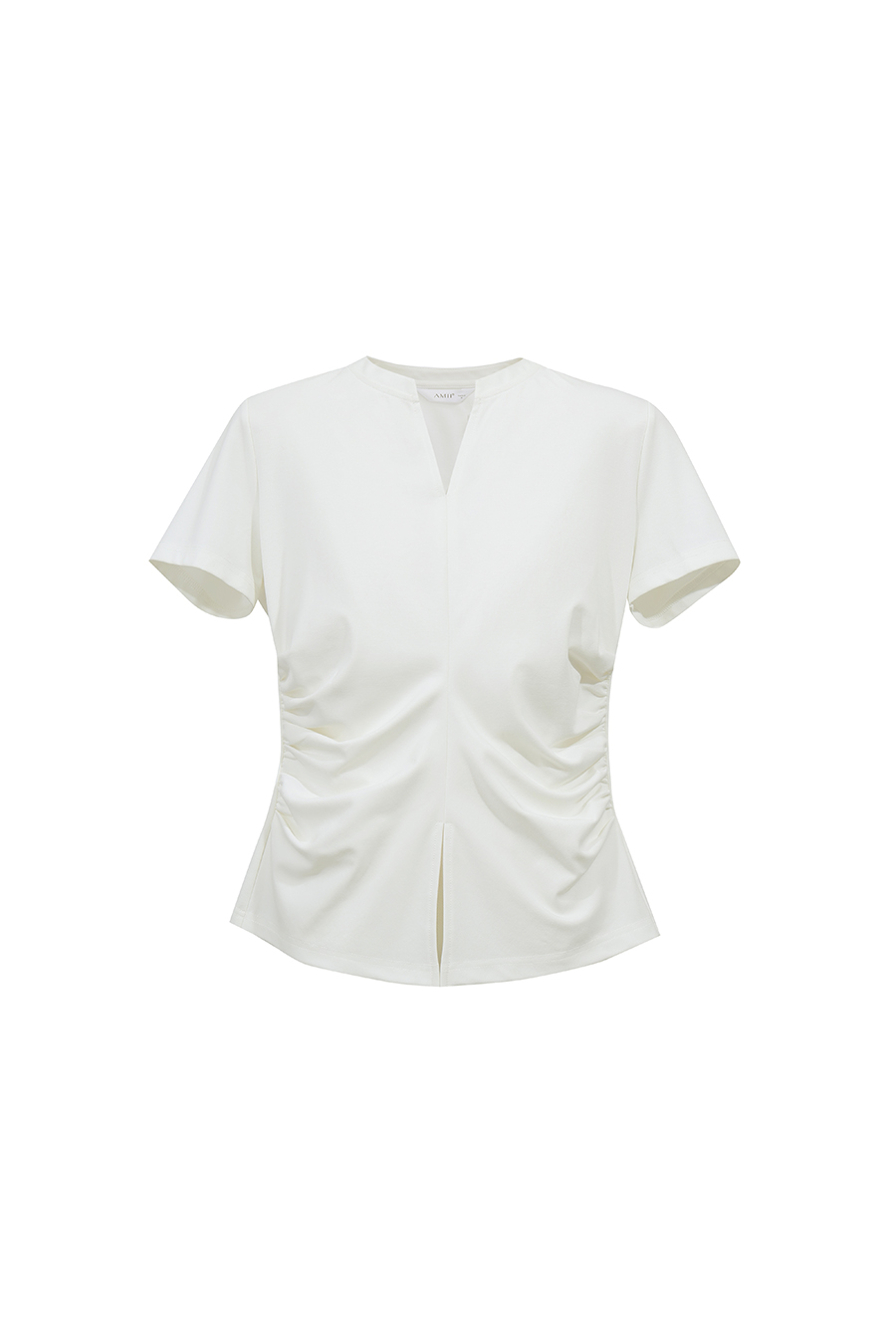V-Neck Gathered Short Sleeve T-Shirt|AMII