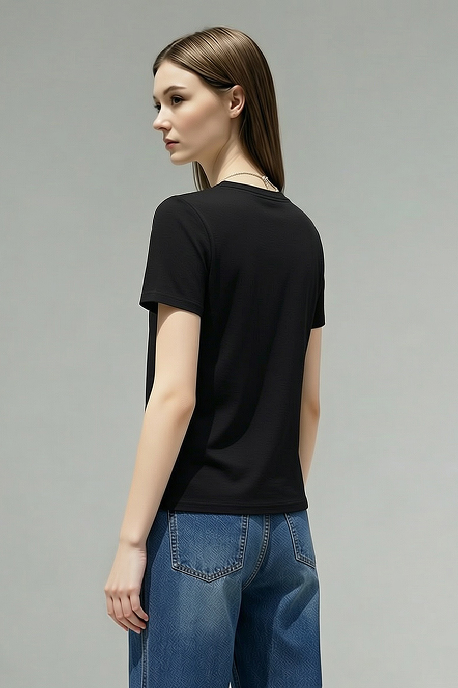 V-Neck Gathered Short Sleeve T-Shirt|AMII