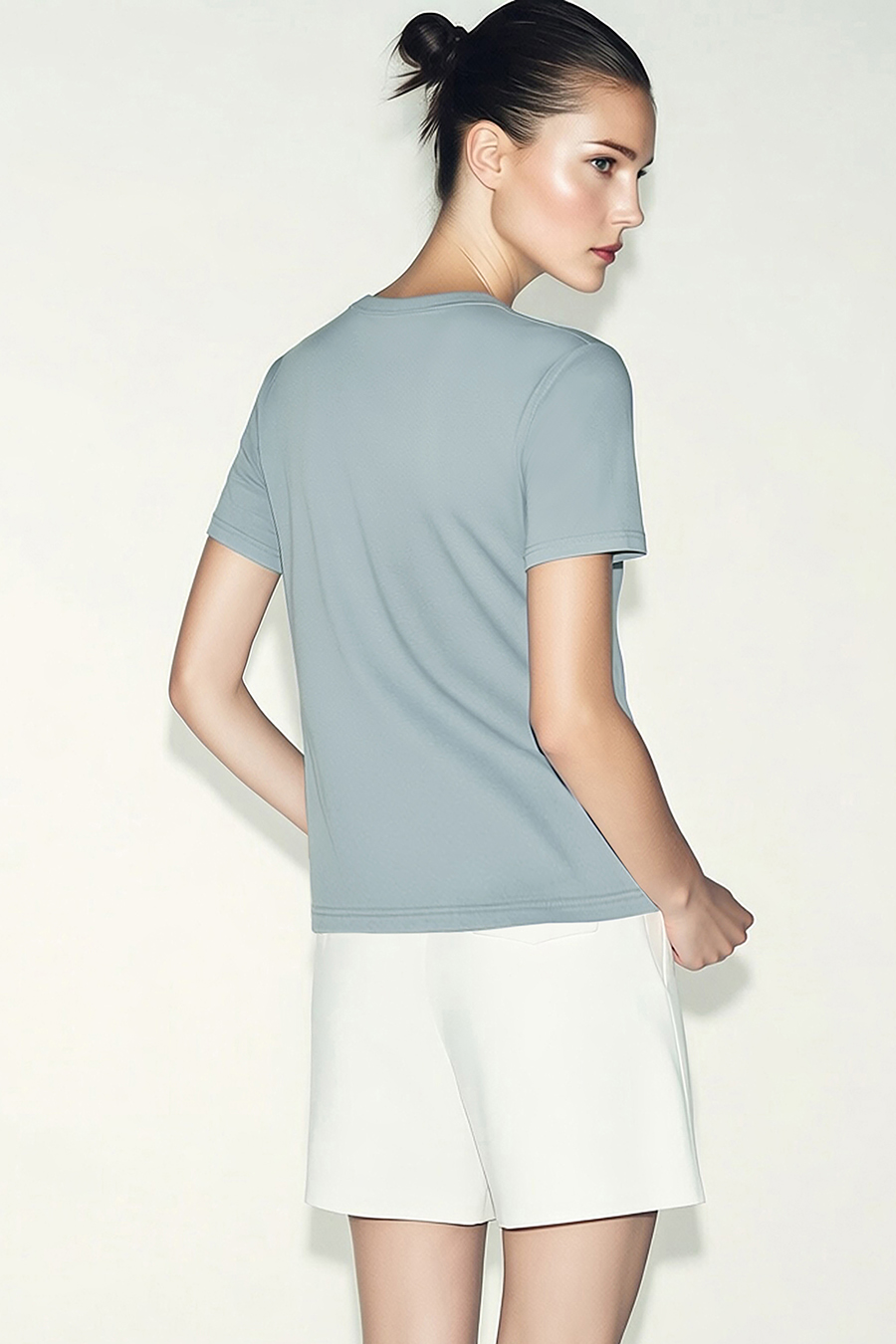 Embroidered Print Stretch Cotton T-Shirt|AMII