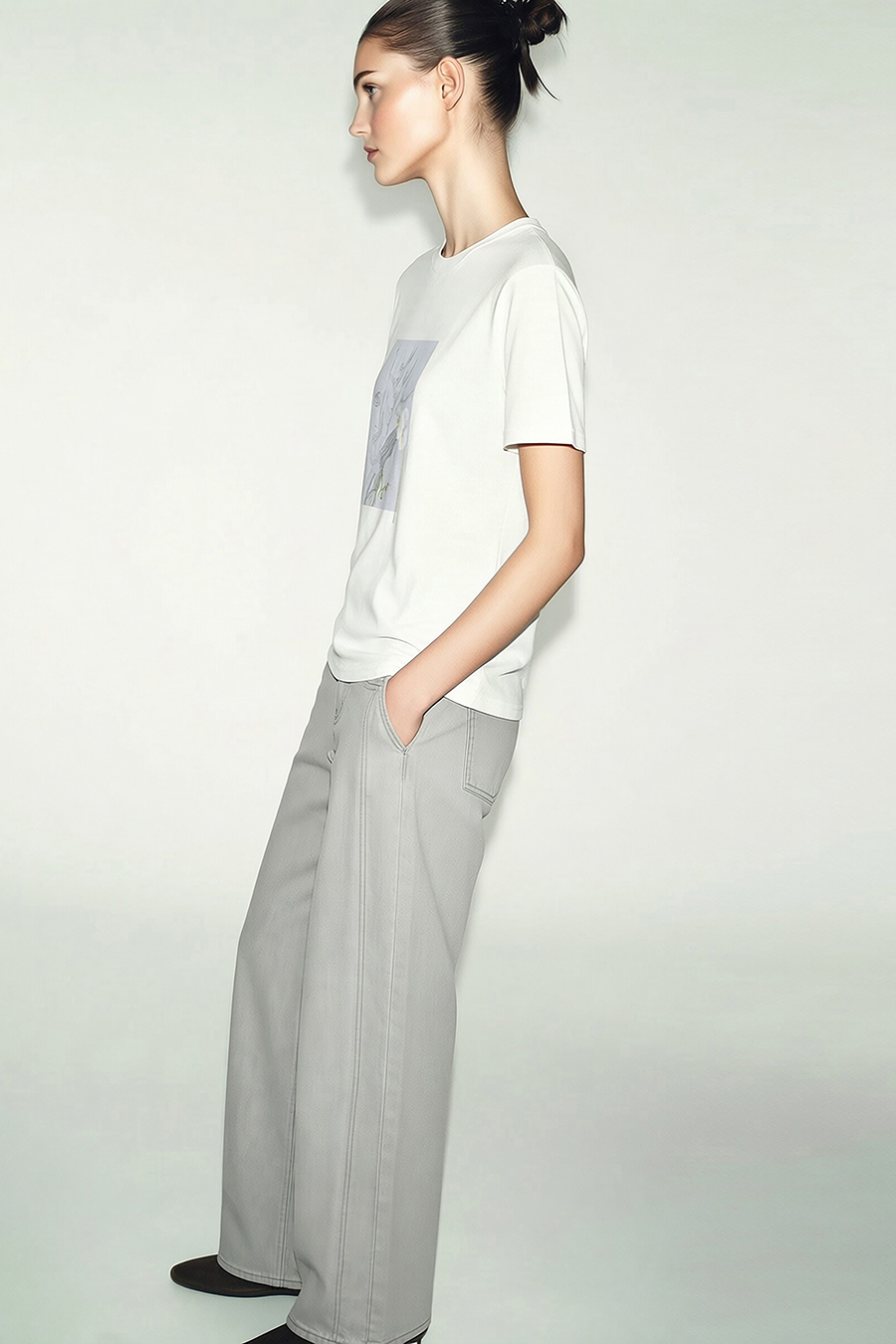 Embroidered Print Stretch Cotton T-Shirt|AMII
