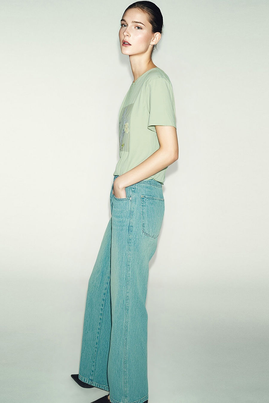 Embroidered Print Stretch Cotton T-Shirt|AMII