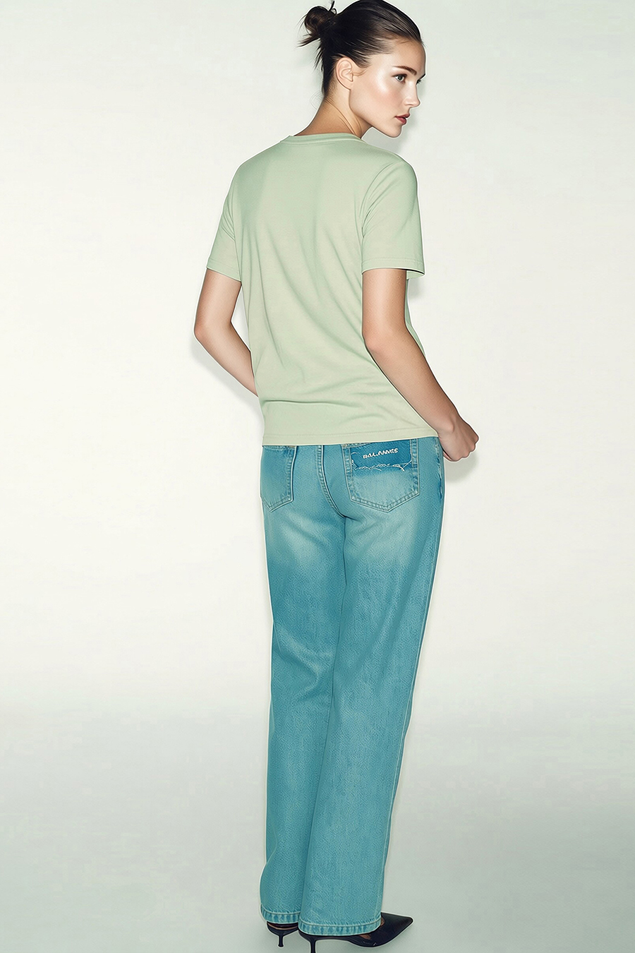 Embroidered Print Stretch Cotton T-Shirt|AMII