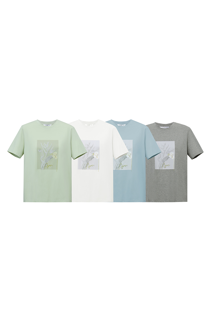 Embroidered Print Stretch Cotton T-Shirt|AMII
