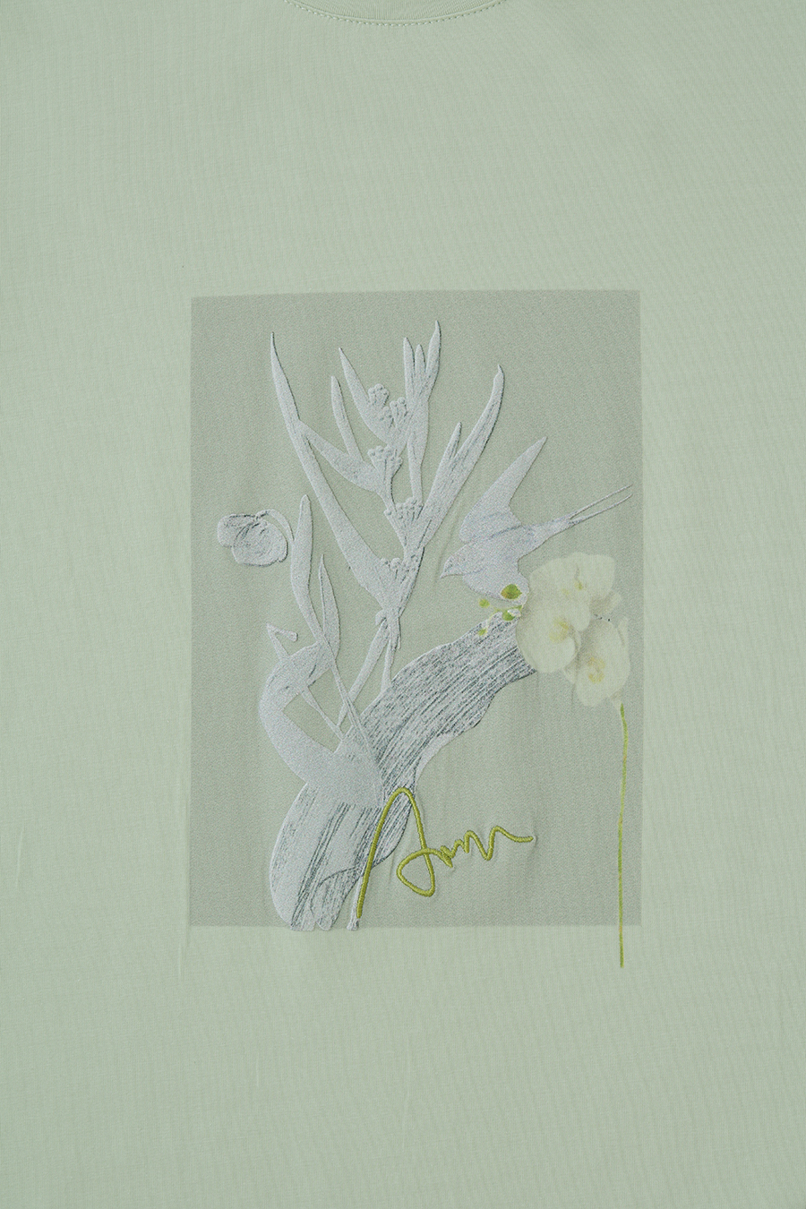 Embroidered Print Stretch Cotton T-Shirt|AMII