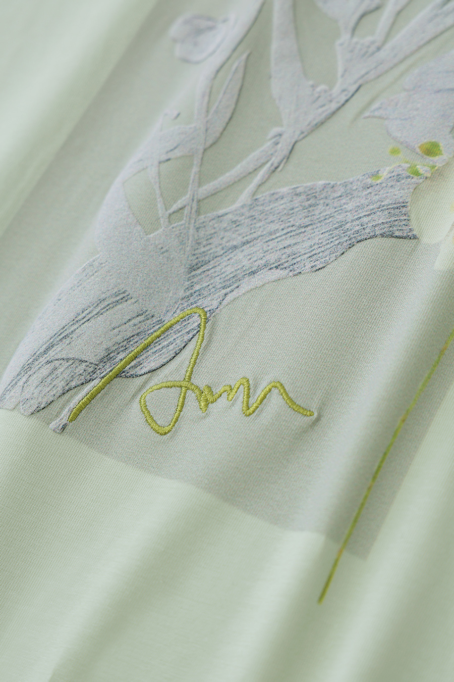 Embroidered Print Stretch Cotton T-Shirt|AMII