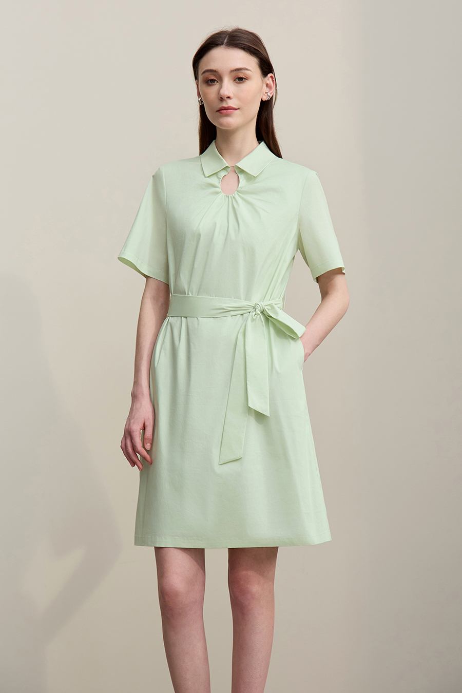 Belted Lapel Dress|AMII