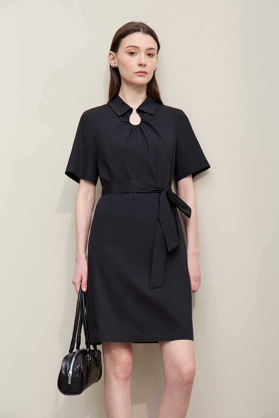 Belted Lapel Dress|AMII