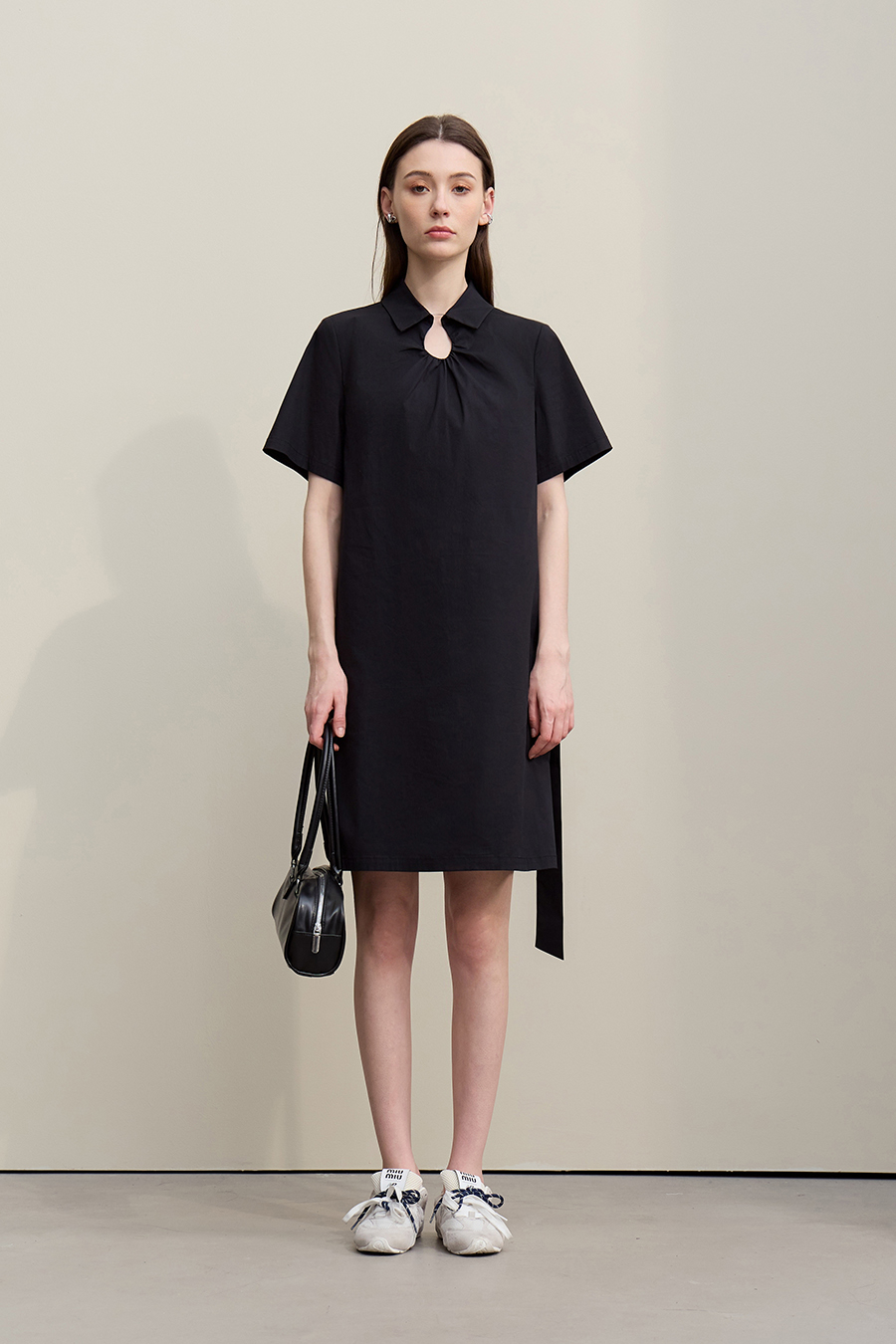Belted Lapel Dress|AMII