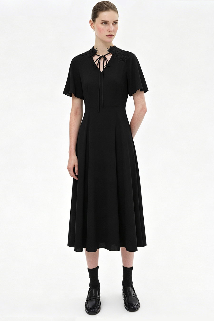 Lace Spliced Tie Dress|AMII