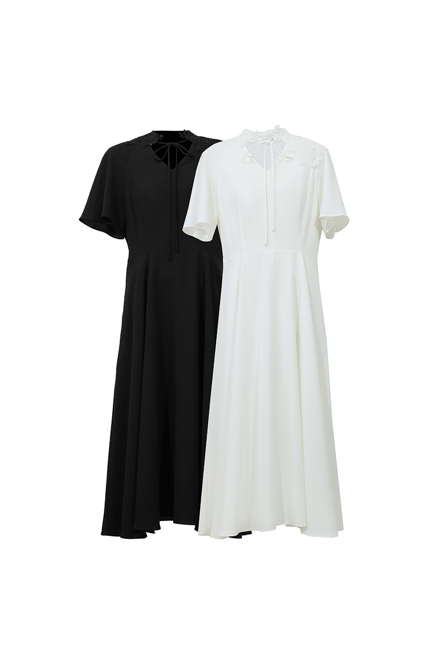 Lace Spliced Tie Dress|AMII