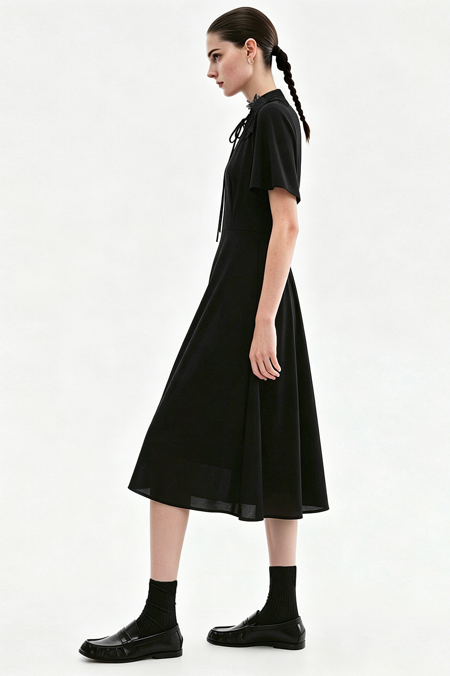 Lace Spliced Tie Dress|AMII
