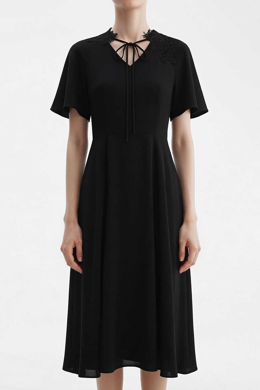 Lace Spliced Tie Dress|AMII