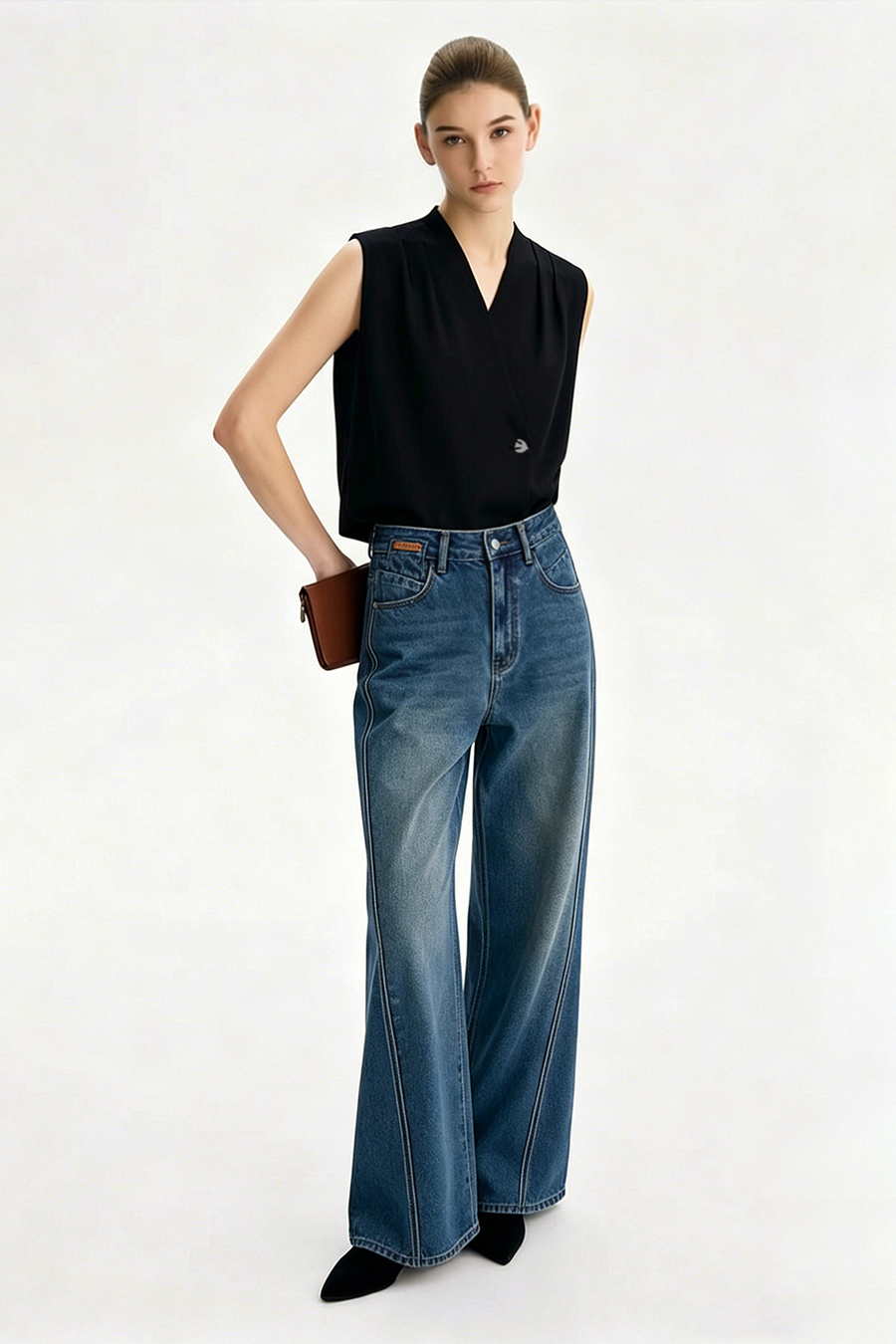 One-Button Sleeveless Chiffon Top