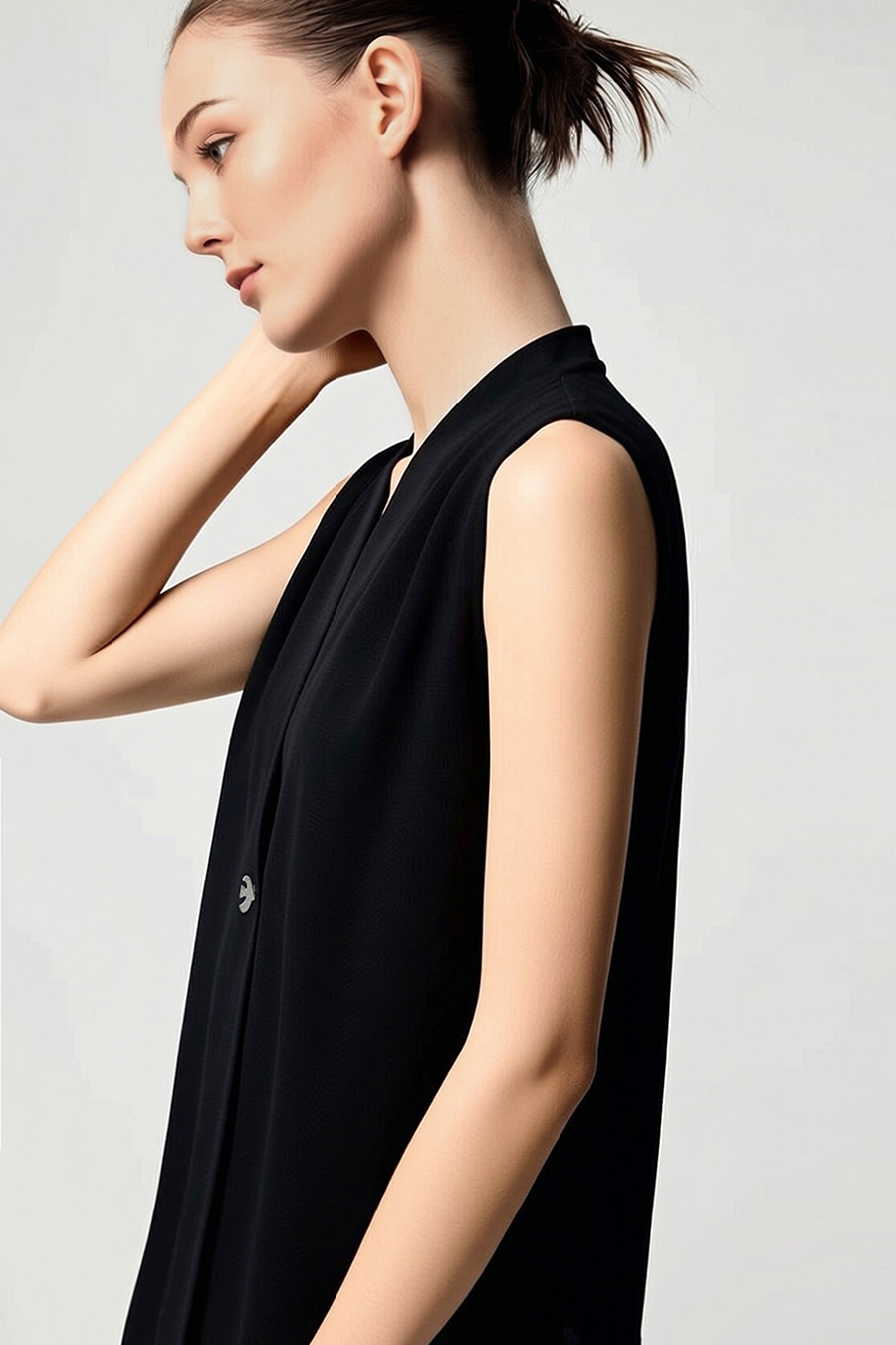 One-Button Sleeveless Chiffon Top