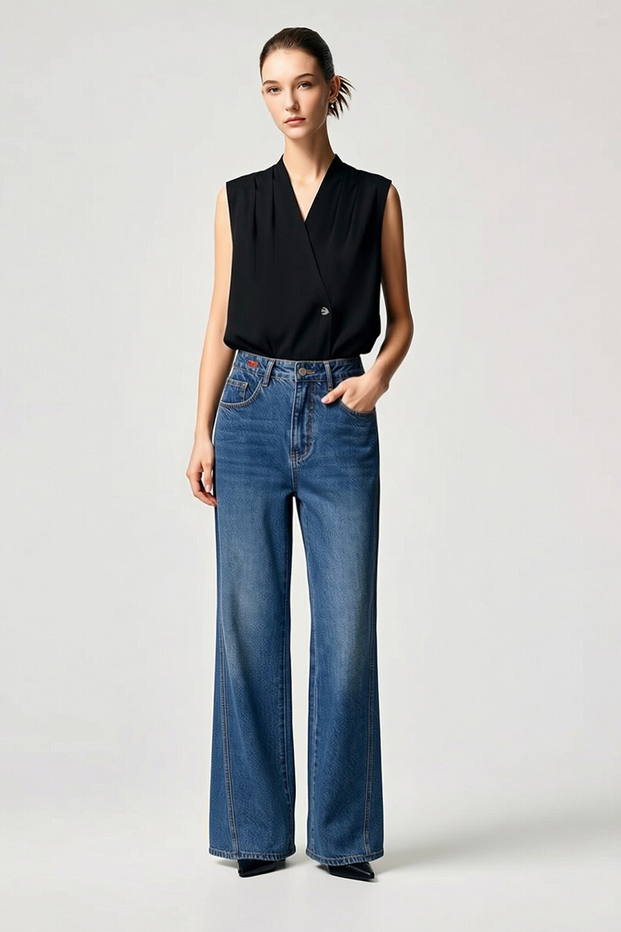 One-Button Sleeveless Chiffon Top