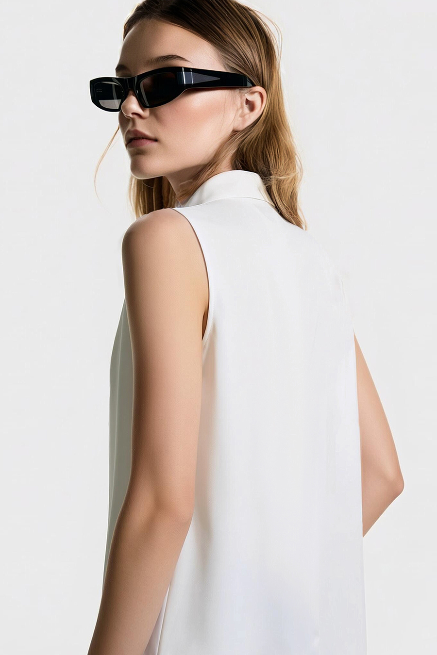 One-Button Sleeveless Chiffon Top