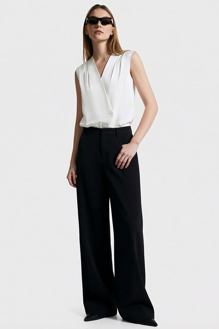 One-Button Sleeveless Chiffon Top