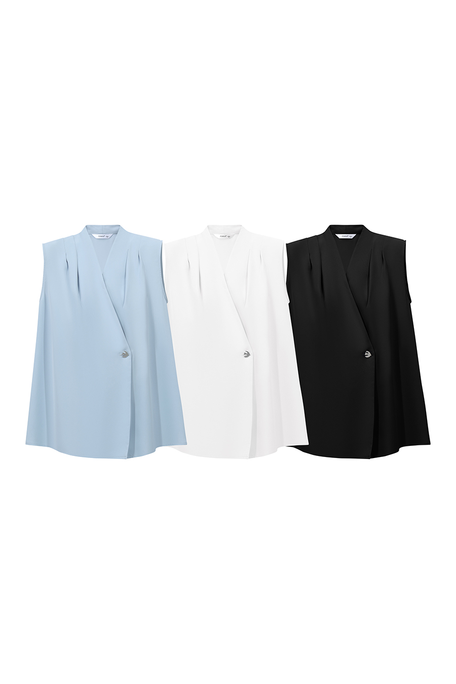 One-Button Sleeveless Chiffon Top