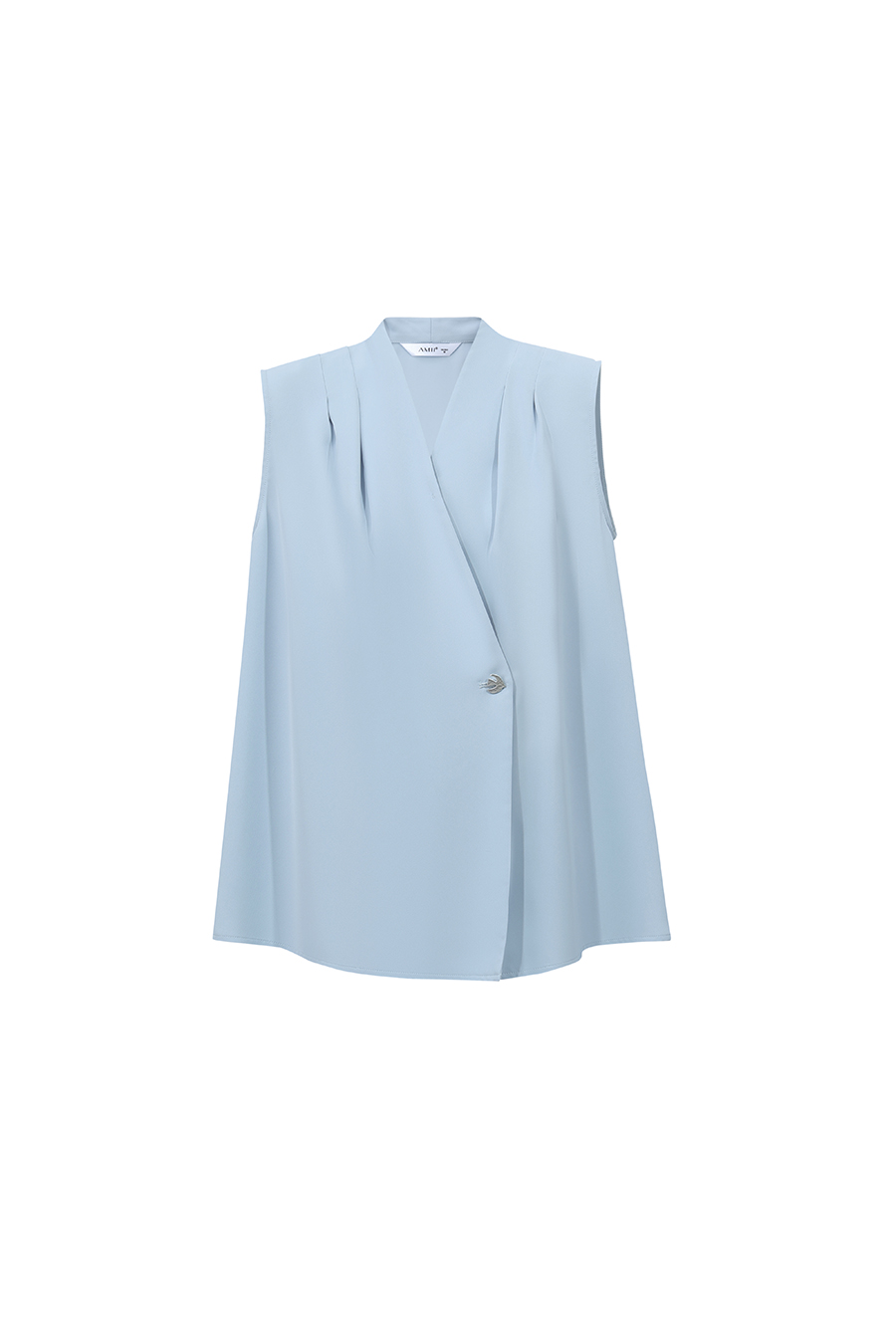 One-Button Sleeveless Chiffon Top