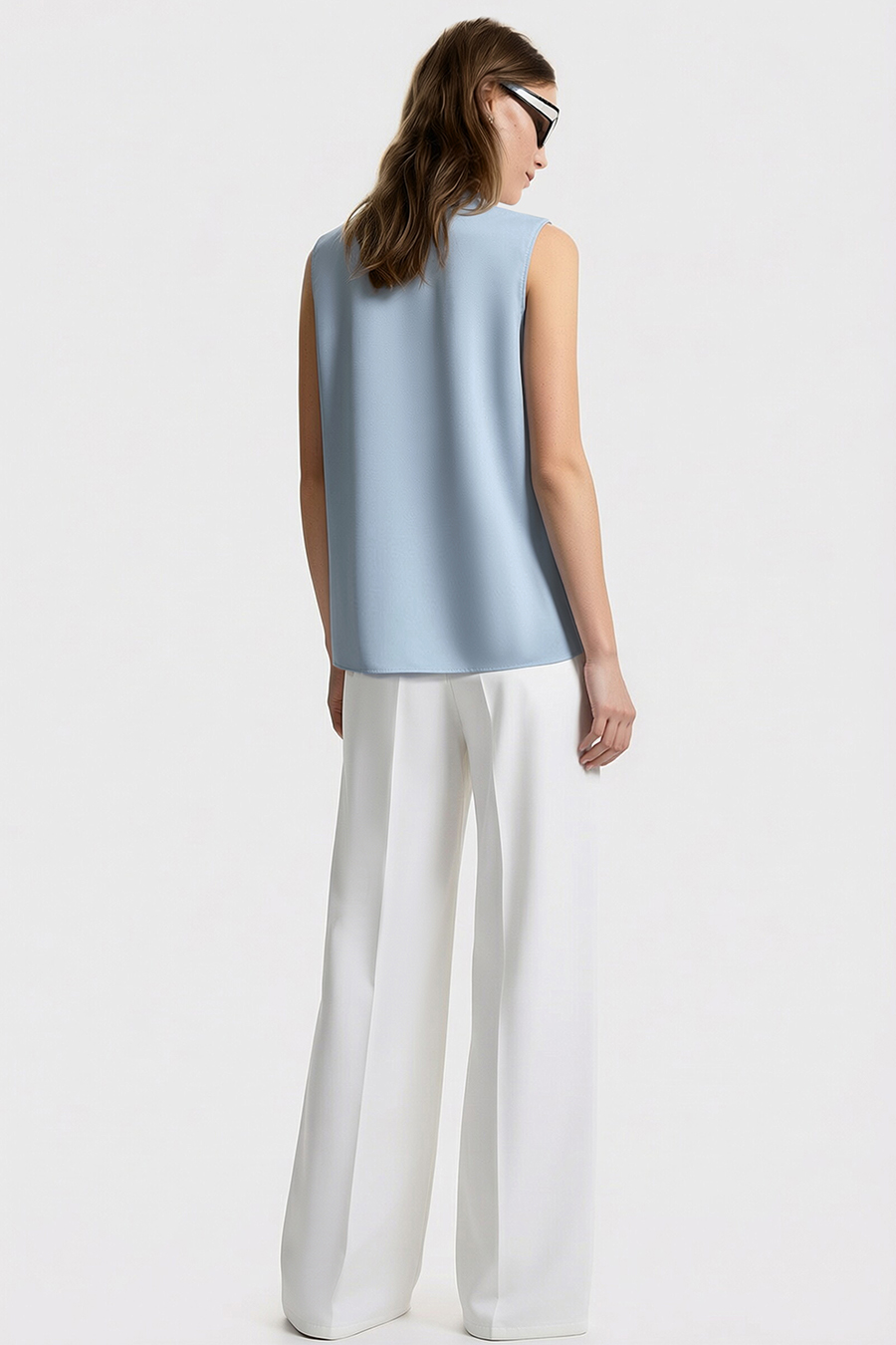 One-Button Sleeveless Chiffon Top
