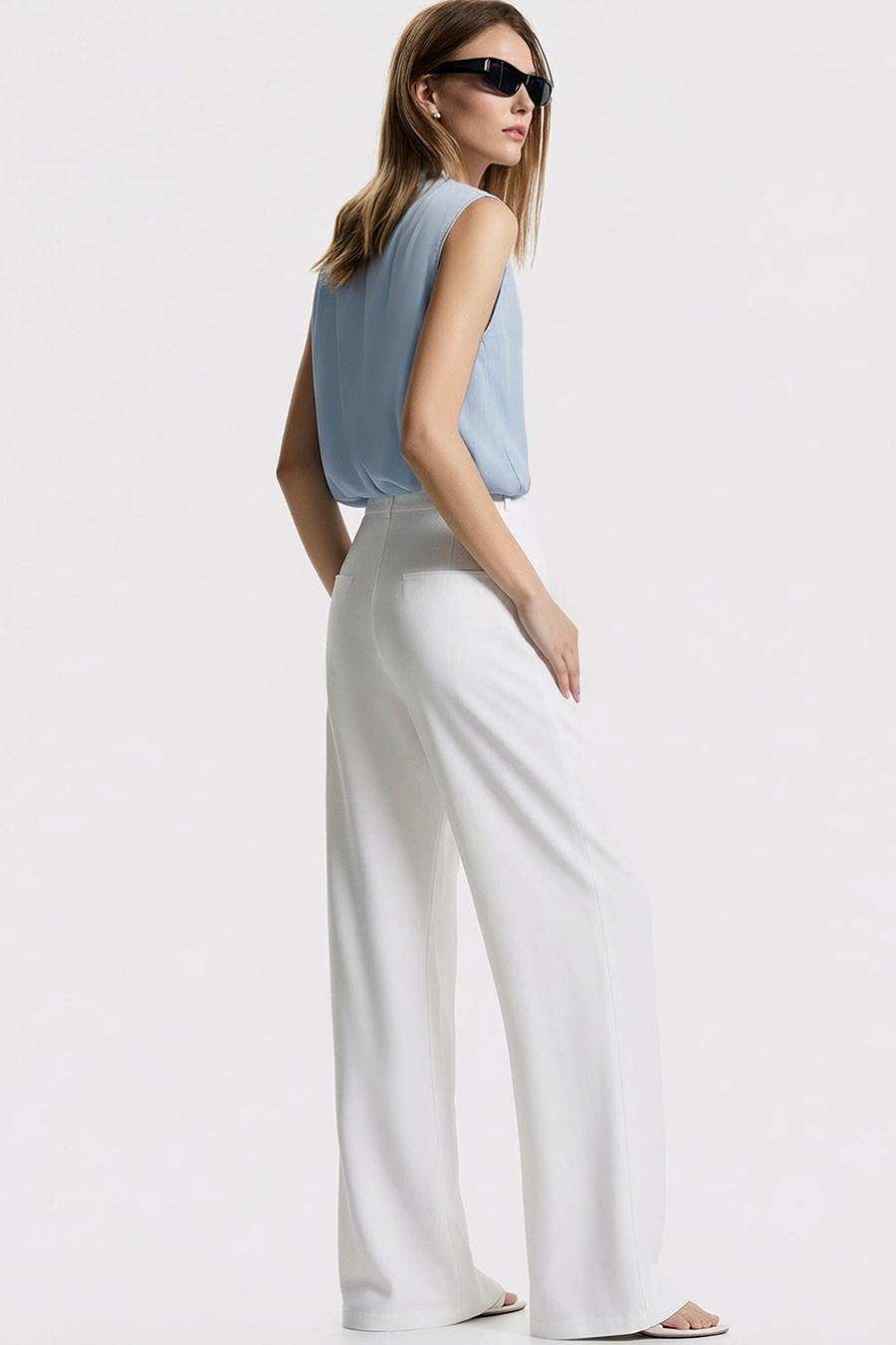 One-Button Sleeveless Chiffon Top